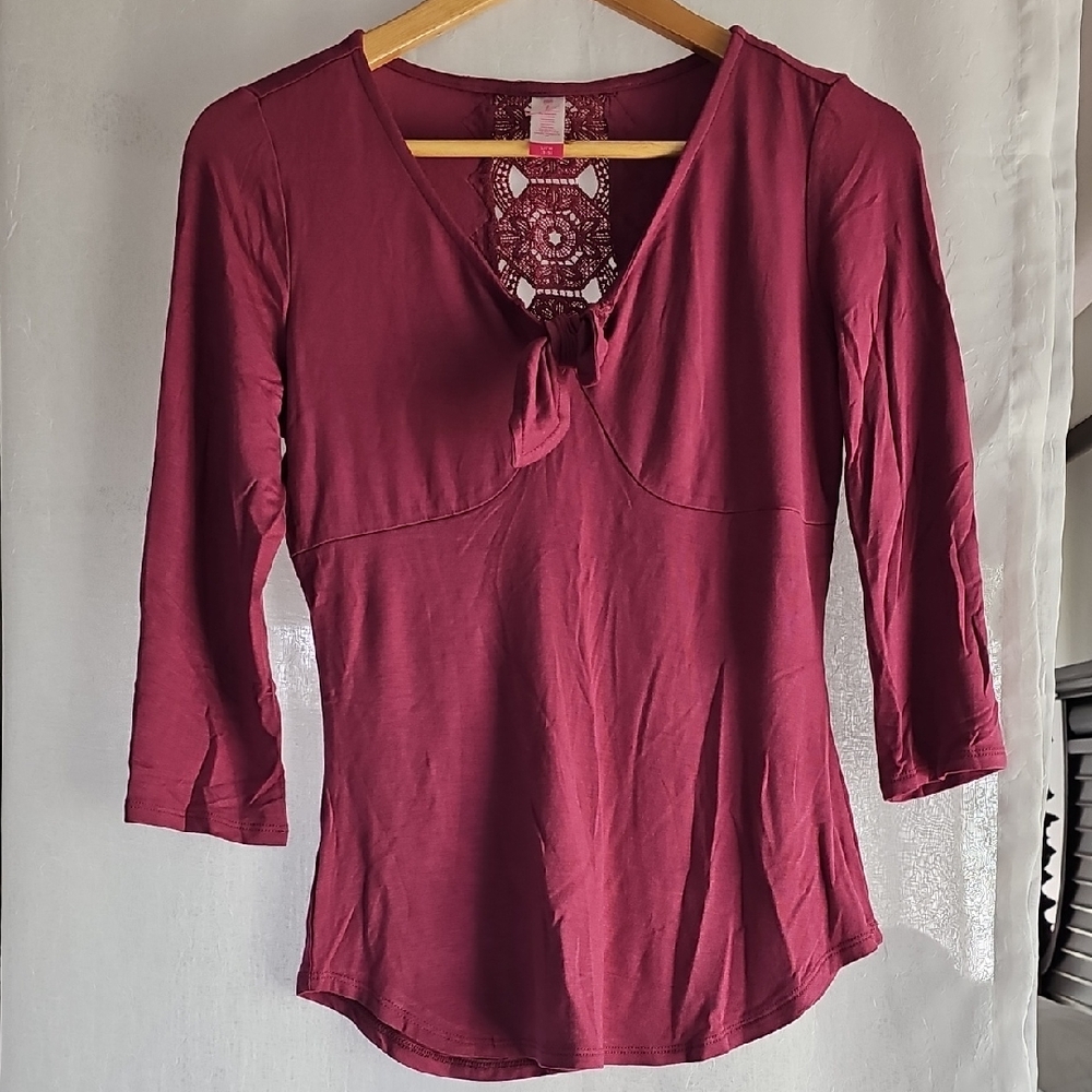No Boundaries Dark Rose Blouse with Crochet Accent